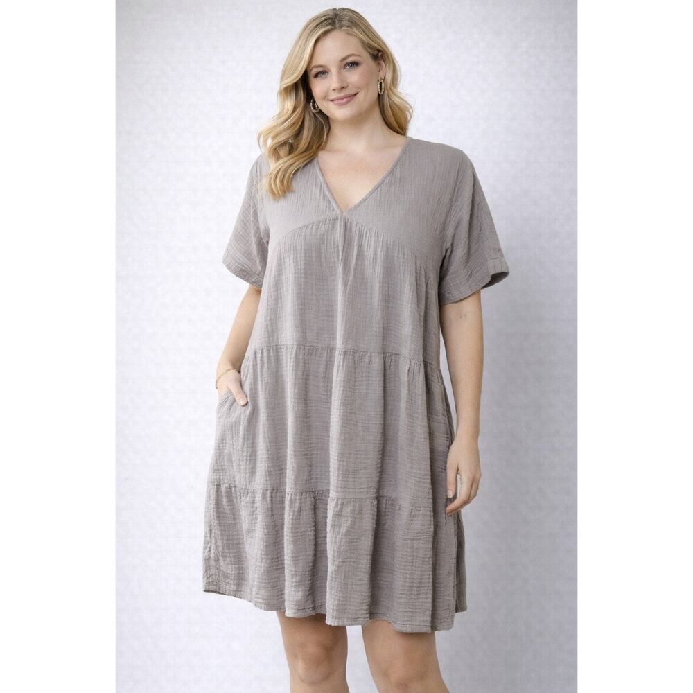 Neuflora Beige Pullover Tiered Babydoll Dress Small